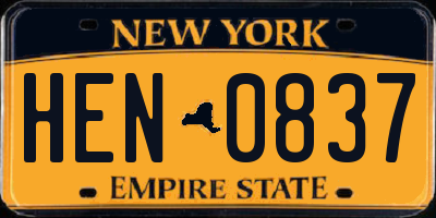 NY license plate HEN0837