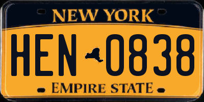 NY license plate HEN0838