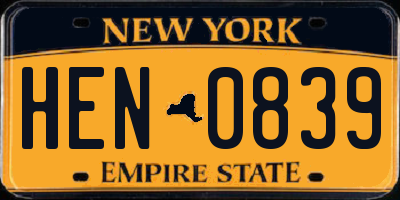 NY license plate HEN0839