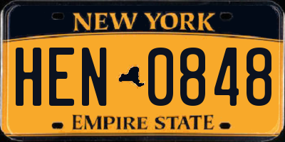 NY license plate HEN0848