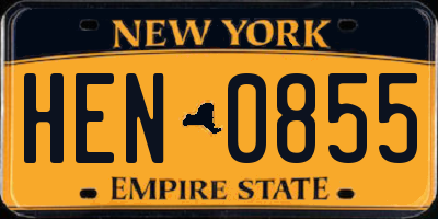 NY license plate HEN0855