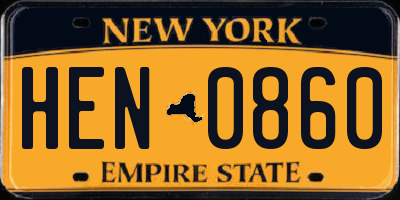 NY license plate HEN0860