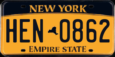 NY license plate HEN0862