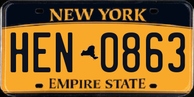 NY license plate HEN0863