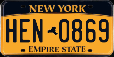 NY license plate HEN0869