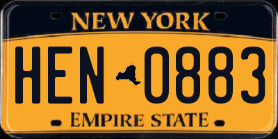 NY license plate HEN0883