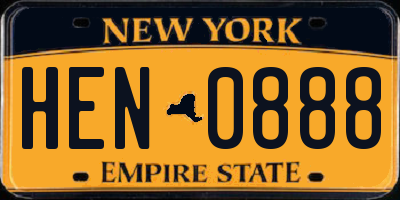 NY license plate HEN0888