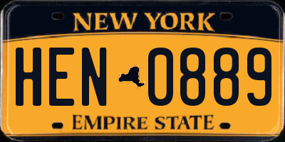 NY license plate HEN0889