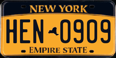 NY license plate HEN0909