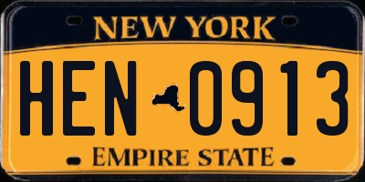 NY license plate HEN0913