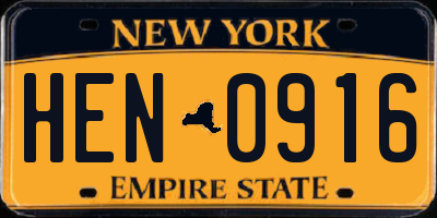 NY license plate HEN0916