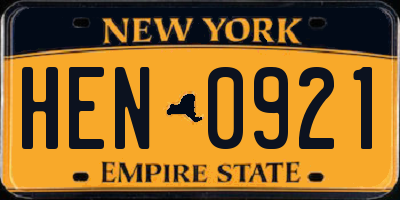 NY license plate HEN0921