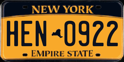 NY license plate HEN0922