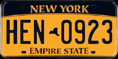 NY license plate HEN0923