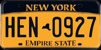 NY license plate HEN0927