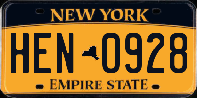 NY license plate HEN0928