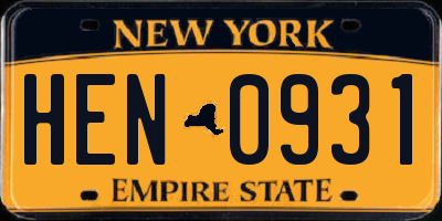 NY license plate HEN0931