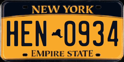 NY license plate HEN0934