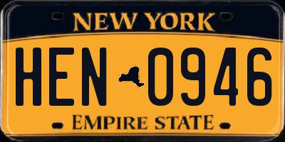 NY license plate HEN0946