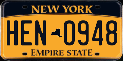 NY license plate HEN0948