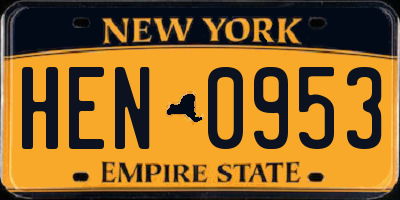 NY license plate HEN0953