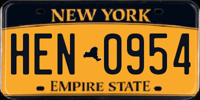 NY license plate HEN0954
