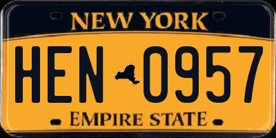 NY license plate HEN0957