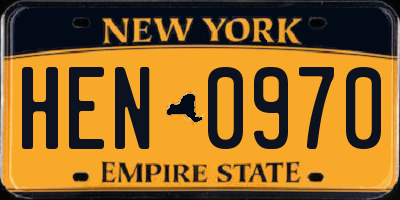 NY license plate HEN0970