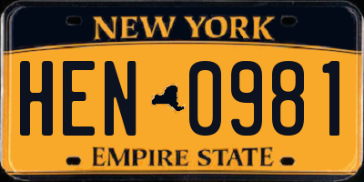NY license plate HEN0981