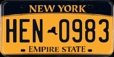 NY license plate HEN0983