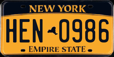 NY license plate HEN0986