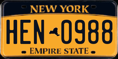 NY license plate HEN0988