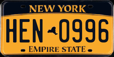 NY license plate HEN0996