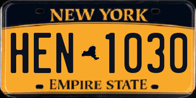 NY license plate HEN1030