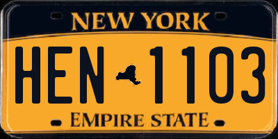 NY license plate HEN1103