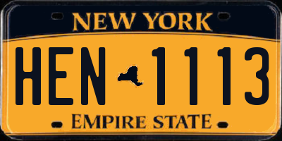 NY license plate HEN1113