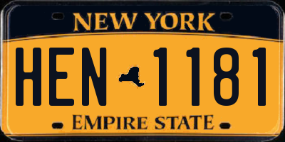NY license plate HEN1181