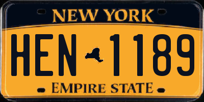 NY license plate HEN1189