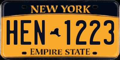 NY license plate HEN1223