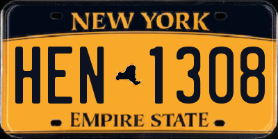 NY license plate HEN1308