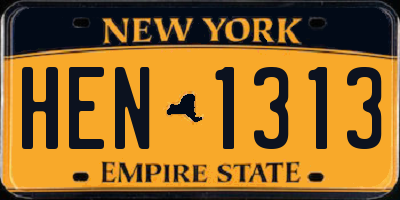 NY license plate HEN1313