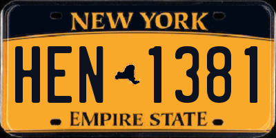 NY license plate HEN1381