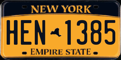 NY license plate HEN1385