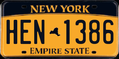 NY license plate HEN1386