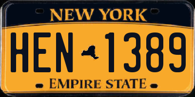 NY license plate HEN1389