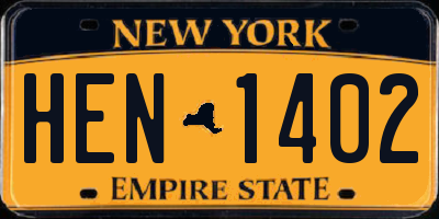 NY license plate HEN1402