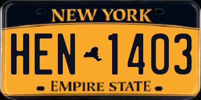 NY license plate HEN1403