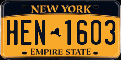 NY license plate HEN1603
