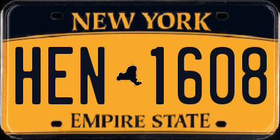 NY license plate HEN1608