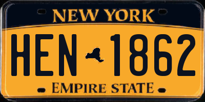 NY license plate HEN1862